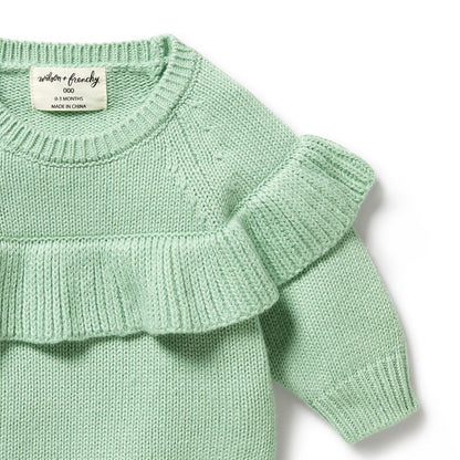 Wilson & Frenchy Knitted Ruffle Jumper | Mint Green