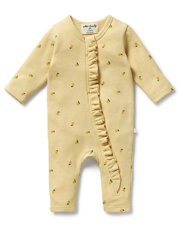 Wilson & Frenchy Little Lemon Organic Waffle Ruffle Zipsuit