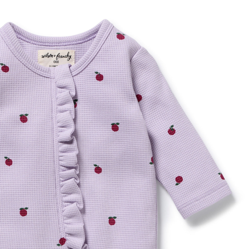 Wilson & Frenchy Berry Plums Organic Waffle Ruffle Zipsuit