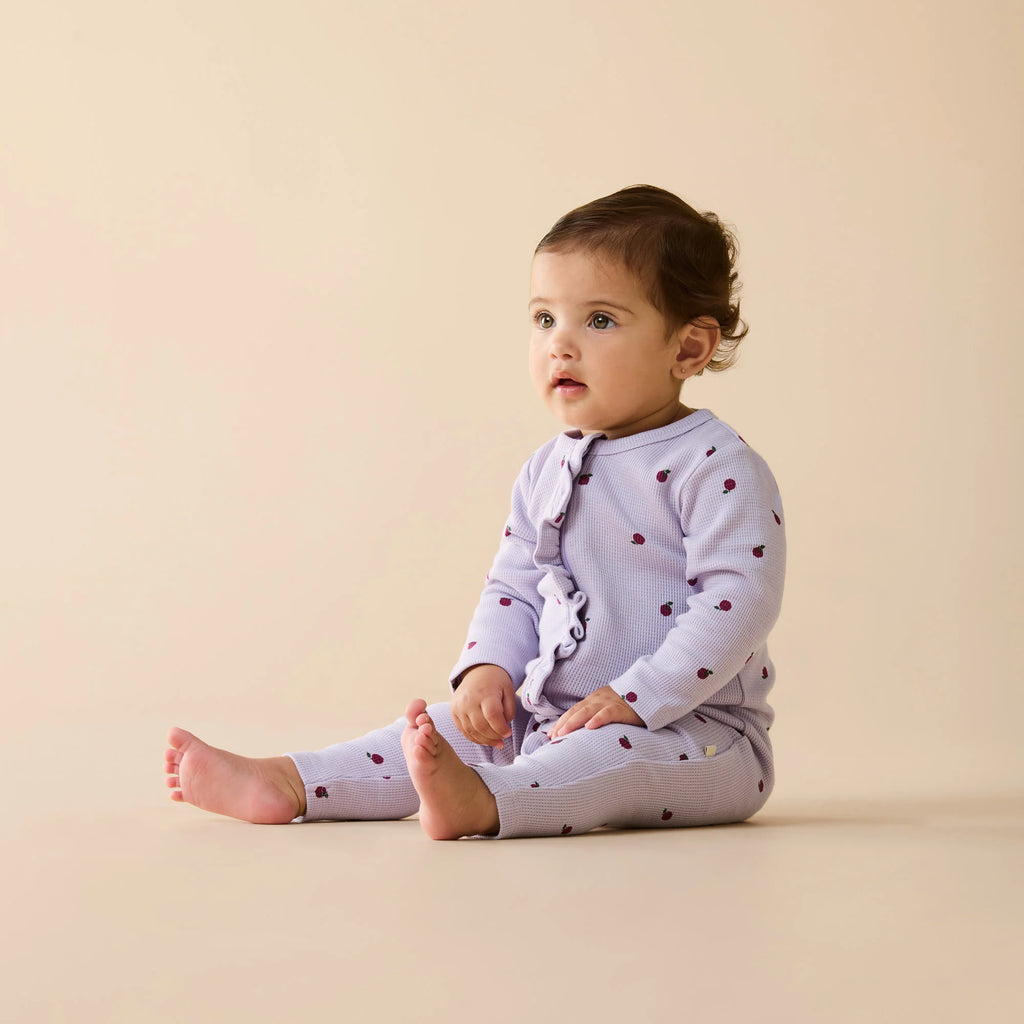 Wilson & Frenchy Berry Plums Organic Waffle Ruffle Zipsuit