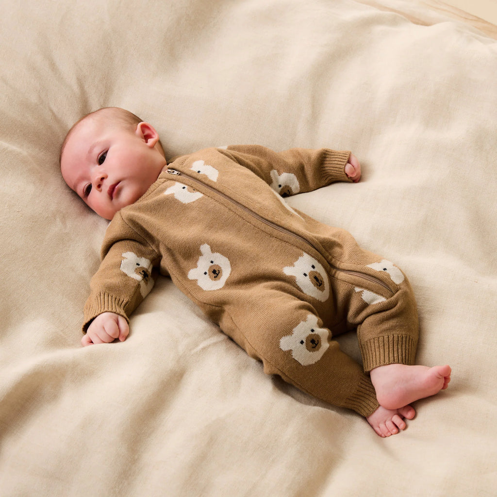Wilson & Frenchy Beary Cute Organic Knitted Jacquard Growsuit