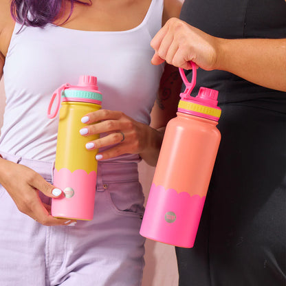 1L Stainless Steel Drink Bottle - Wave Yellow & Candy