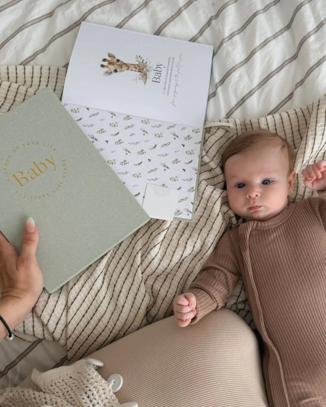 Baby Memory Book with Keepsake Box – Sage Green Linen