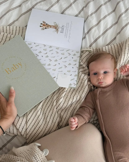 Baby Memory Book with Keepsake Box – Sage Green Linen