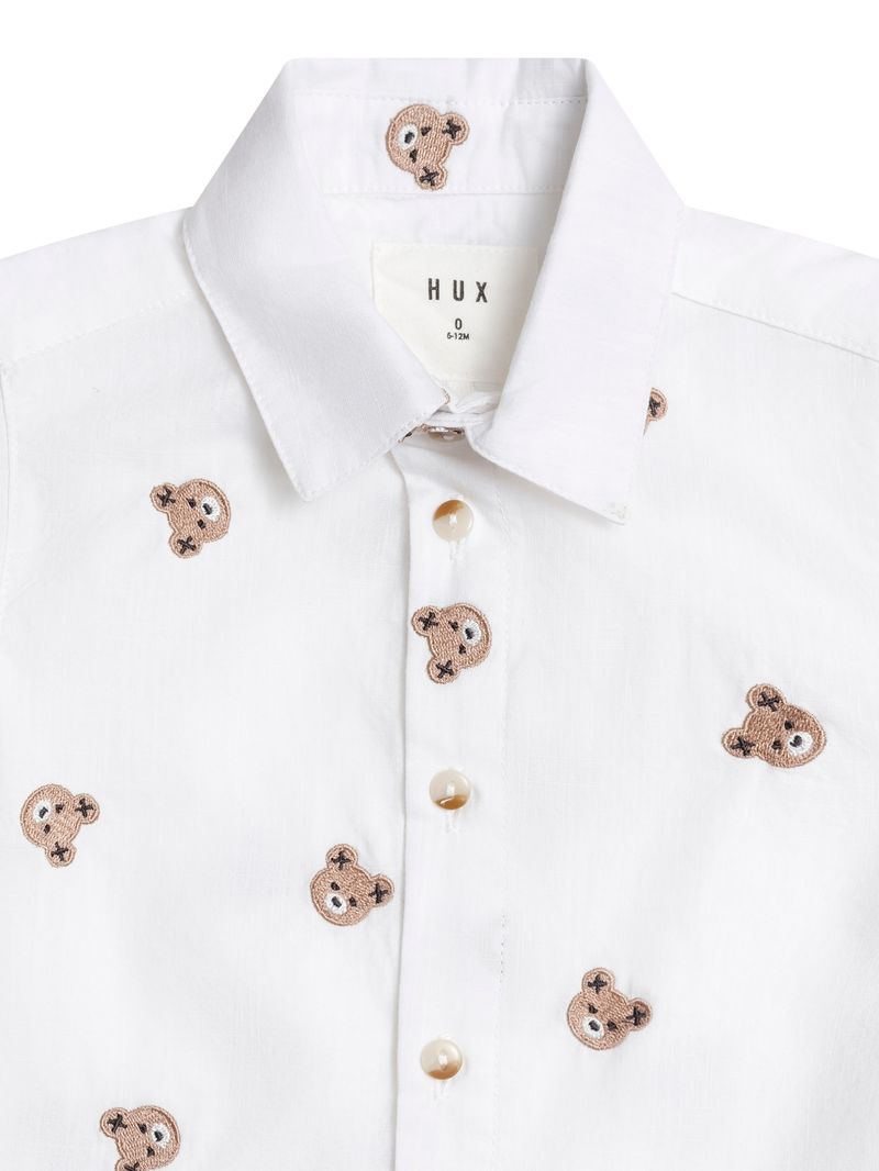 Huxbaby Shortsleeve Huxbear Button Up Crisp White