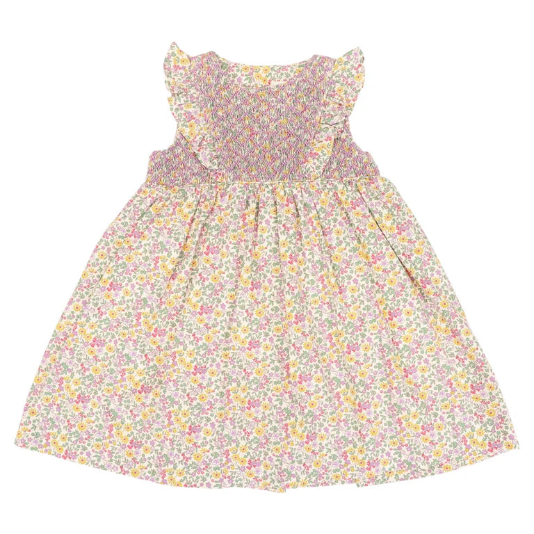 Korango Frill Smocked Dress Yellow Floral