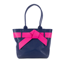 Load image into Gallery viewer, Chloe Handbag- Navy with Pink Bow
