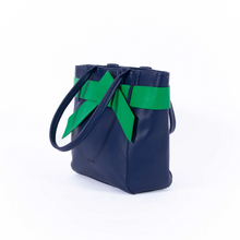 Load image into Gallery viewer, Chloe Handbag- Navy with Green Bow
