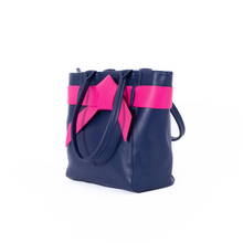 Load image into Gallery viewer, Chloe Handbag- Navy with Pink Bow
