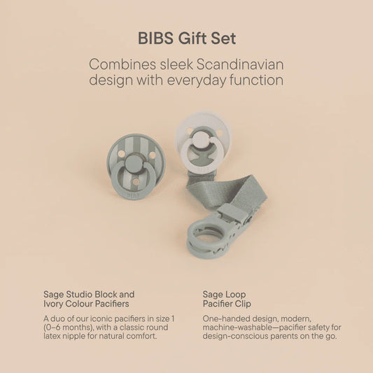 BIBS Colour Dummy & Loop Clip Gift Set - Sage