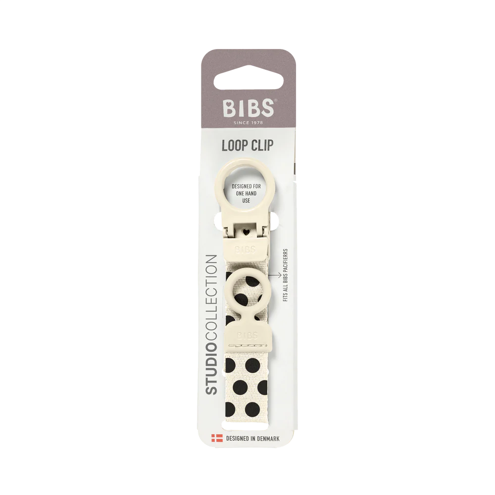 Bibs Pacifier Clip Loop - Polka Ivory/Black