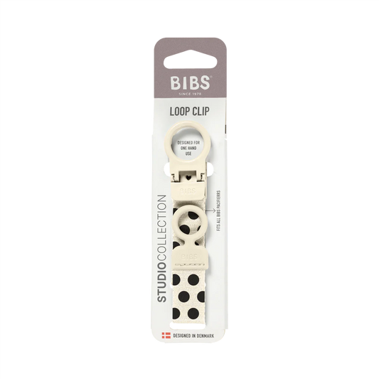 Bibs Pacifier Clip Loop - Polka Ivory/Black