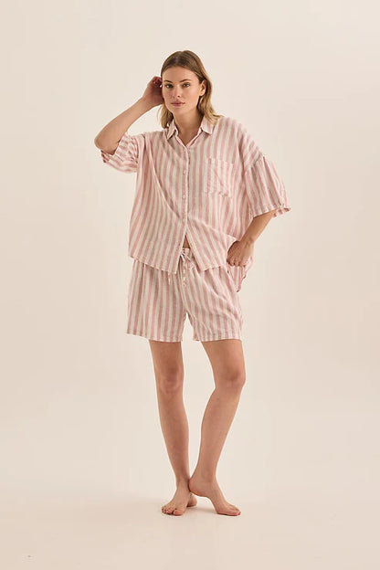 Gingerlilly Evie Linen Short Set - Pink Stripe