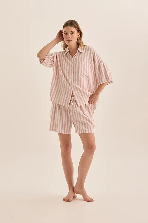 Gingerlilly Evie Linen Short Set - Pink Stripe