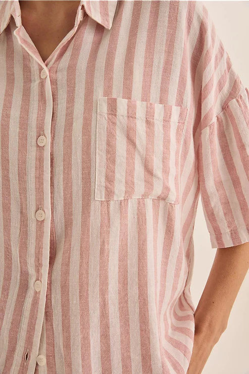 Gingerlilly Evie Linen Short Set - Pink Stripe