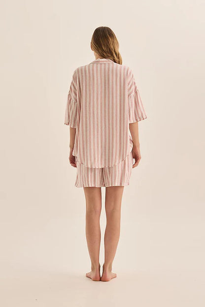 Gingerlilly Evie Linen Short Set - Pink Stripe