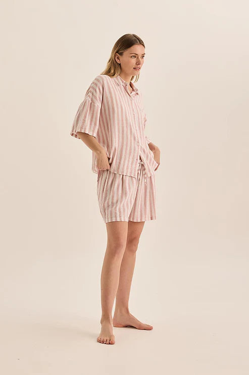 Gingerlilly Evie Linen Short Set - Pink Stripe