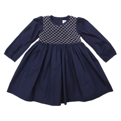 Korango Tone on Tone Smocked Dress - Navy
