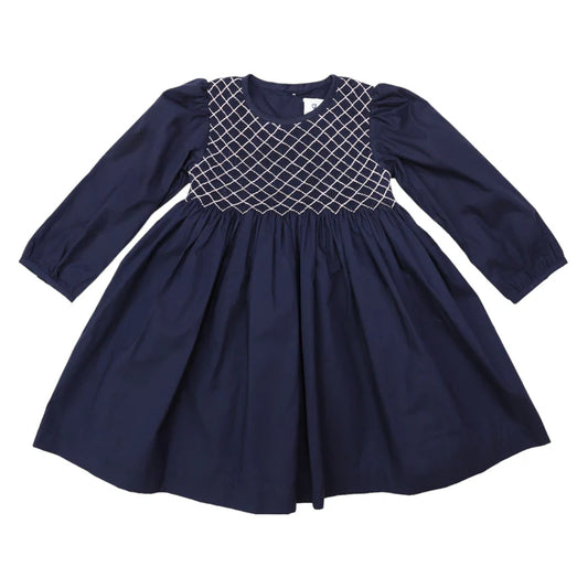 Korango Tone on Tone Smocked Dress - Navy