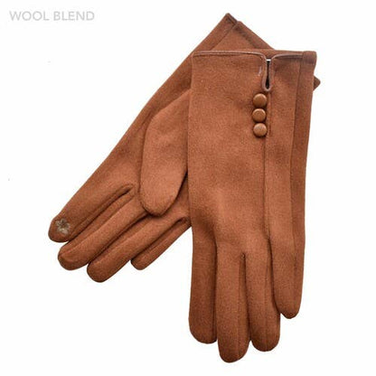 Tan Three Buttons Gloves