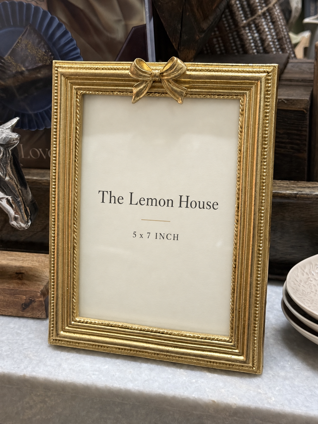 Gold Bow Photo Frame 5 x 7 angled view – The Lemon House