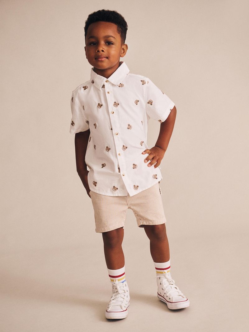 Huxbaby Shortsleeve Huxbear Button Up Crisp White