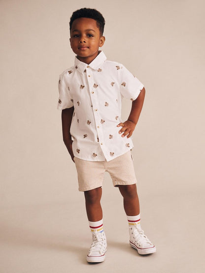 Huxbaby Shortsleeve Huxbear Button Up Crisp White