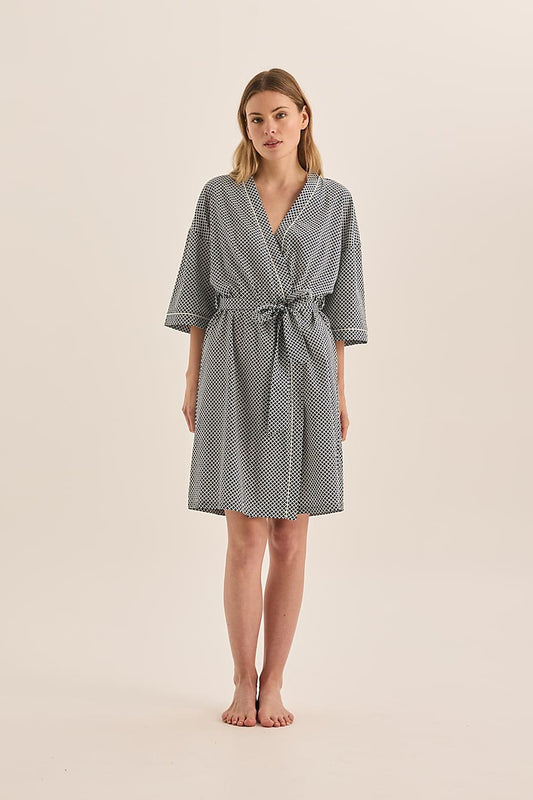 Gingerlilly Indigo Navy Diamond Cotton Robe