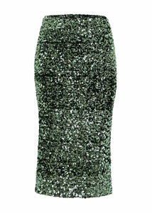 Jubilee Skirt Green in Sequinned Velvet
