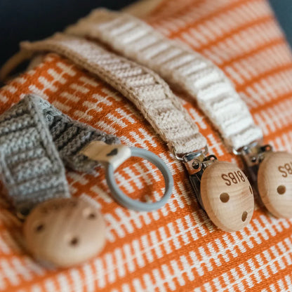 Bibs Knitted Pacifier Clip - Vanilla
