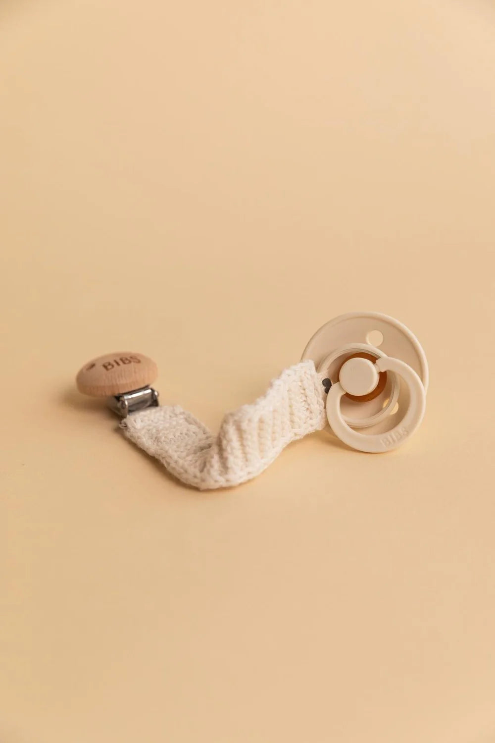 Bibs Knitted Pacifier Clip - Vanilla