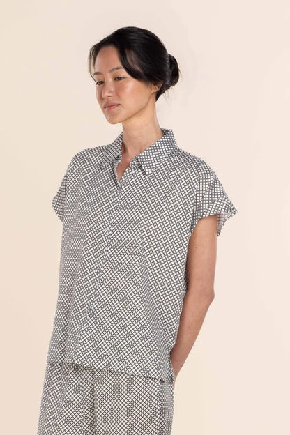 Gingerlilly Marlie Diamond Print Cotton Long PJ Set - Olive