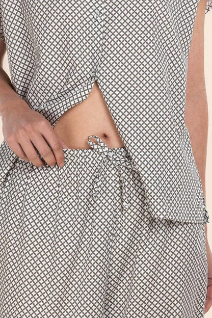 Gingerlilly Marlie Diamond Print Cotton Long PJ Set - Olive