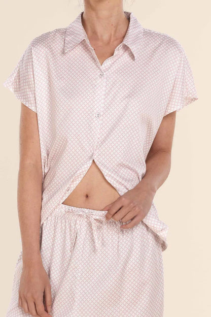 Gingerlilly Marlie Diamond Print Cotton Long PJ Set - Pink