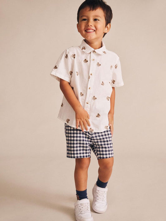 Huxbaby Shortsleeve Huxbear Button Up Crisp White