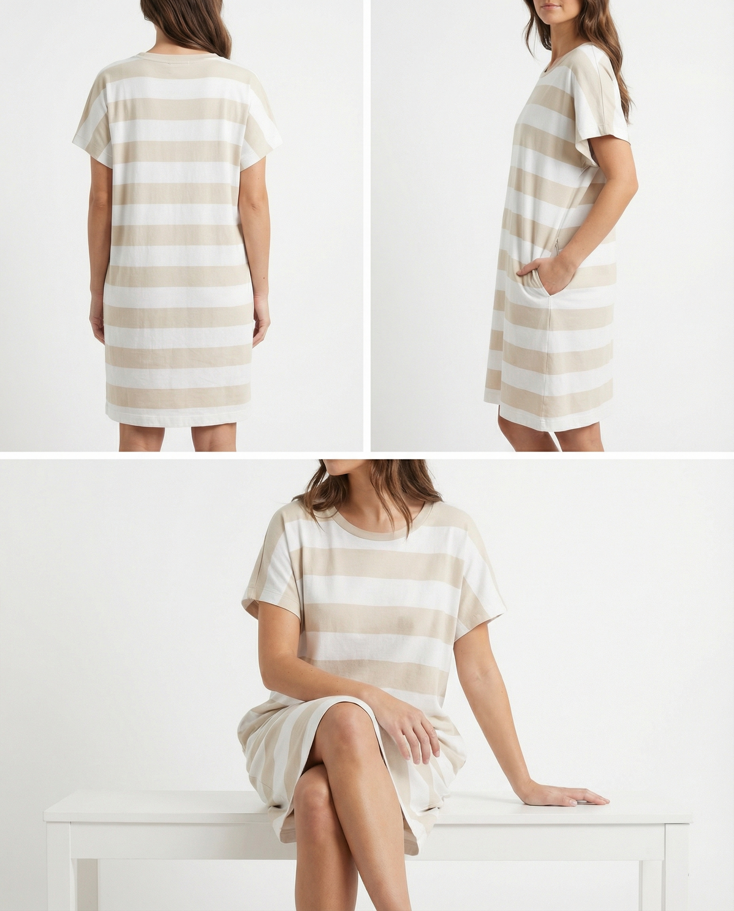 ELK Maika Stripe T-Shirt Dress - White/Ecru Stripe
