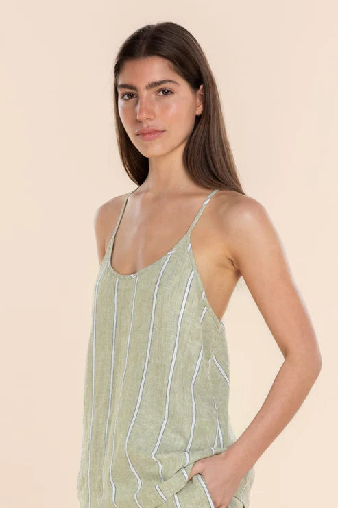 Gingerlilly Polly Linen Cami and Short Set - Olive Stripe