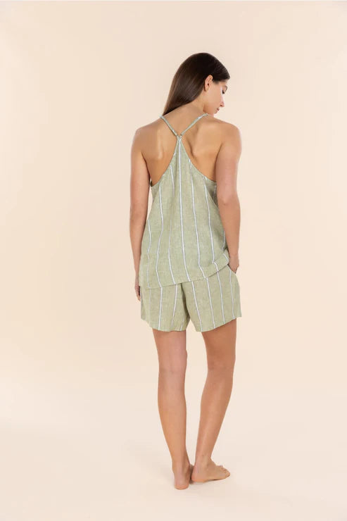 Gingerlilly Polly Linen Cami and Short Set - Olive Stripe