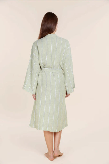 Gingerlilly Rosalind Linen Robe - Olive Stripe