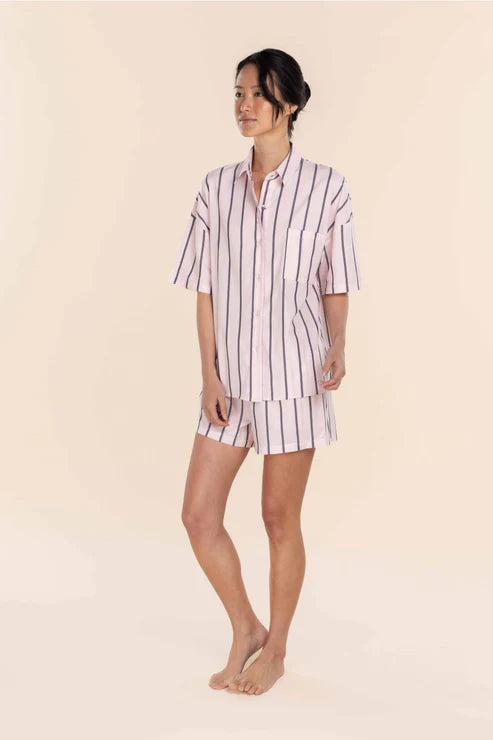 Sasha Striped Boyfriend Short PJ Set - Pink
