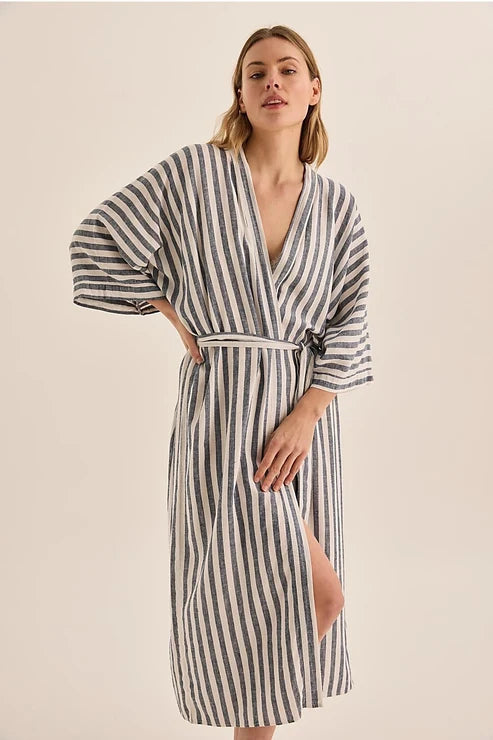 Gingerlilly Sunny Navy Stripe Linen Robe