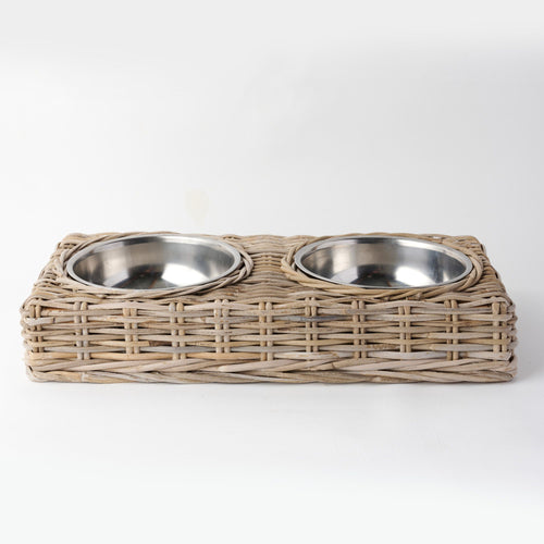 Wicker Dual Pet Bowls