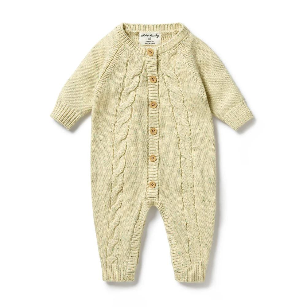 Knitted Cable Growsuit - Cactus Fleck