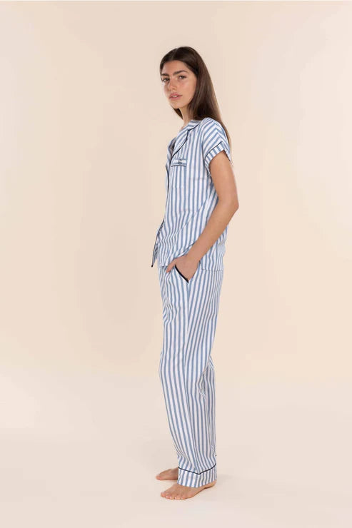 Gingerlilly Winona Cotton Long PJ Set - Blue Stripe