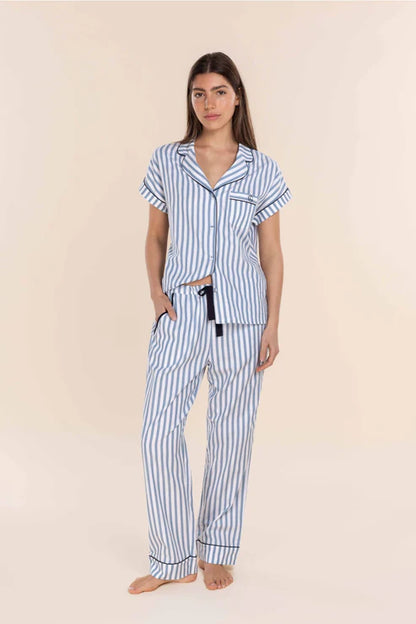 Gingerlilly Winona Cotton Long PJ Set - Blue Stripe