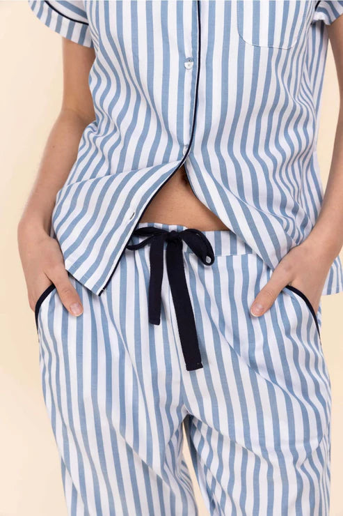 Gingerlilly Winona Cotton Long PJ Set - Blue Stripe