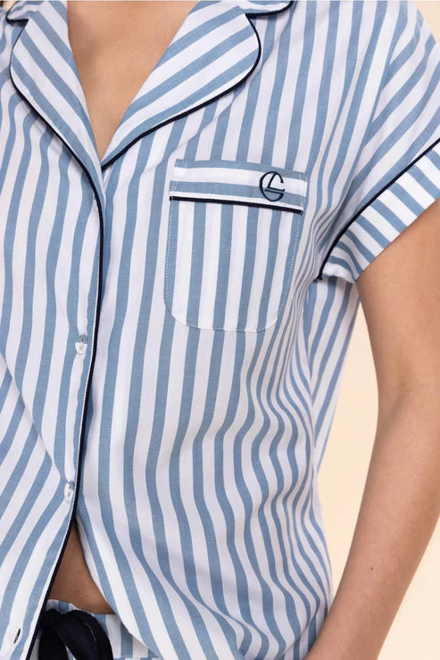 Gingerlilly Winona Cotton Long PJ Set - Blue Stripe