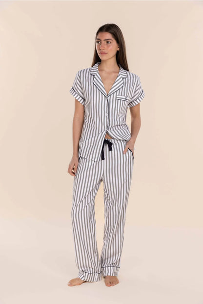 Gingerlilly Winona Cotton Long PJ Set - Olive Stripe