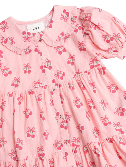 Huxbaby Cherry Pie Tiered Smock Dress - Apricot