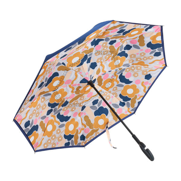Reverse Umbrella- Floral Mustard